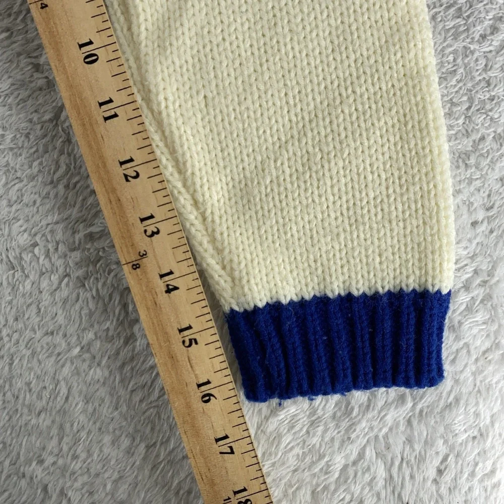Vintage 70s Kimlon 3D Embroidered Chunky‎ Knit Sweater XS Shoulder Zipper Korea